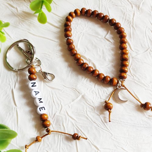 Porte clés personnalisable, mini tasbih 33 perles bois, chapelet perles de prière idée cadeau eid ramadan