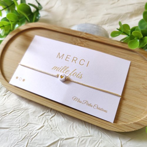 Bracelet coeur personnalisé cadeau maîtresse école atsem aesh nounou carte de remerciement