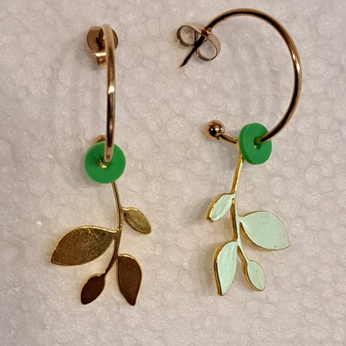 Boucles d'oreille  feuilles en acier inoxydable