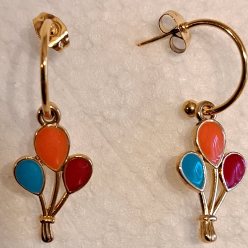 Boucles d'oreille ballons bleu orange rouge en acier inoxydable