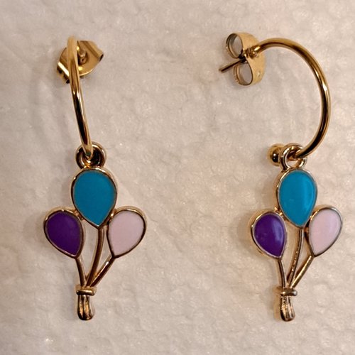 Boucles d'oreille ballons bleu rose parme en acier inoxydable