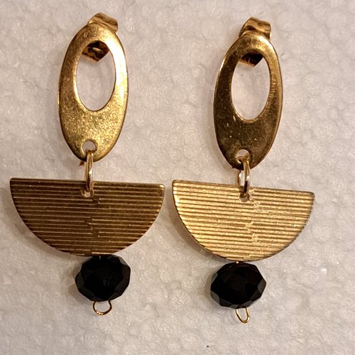 Boucles d'oreille géométrique  demi disque et perle en acier inoxydable