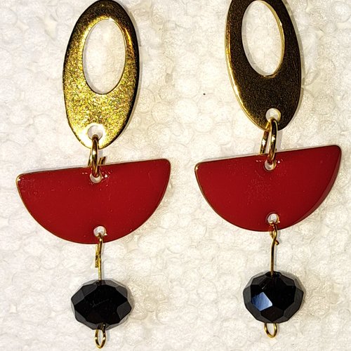 Boucles d'oreille géométrique  demi disque et perle en acier inoxydable