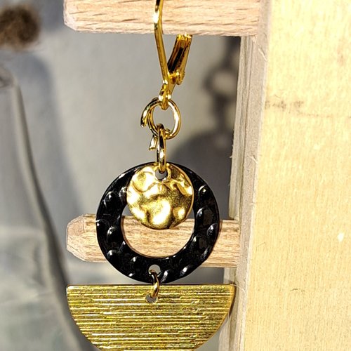 Boucles d'oreille géométrique  demi disque et cercles acier inoxydable
