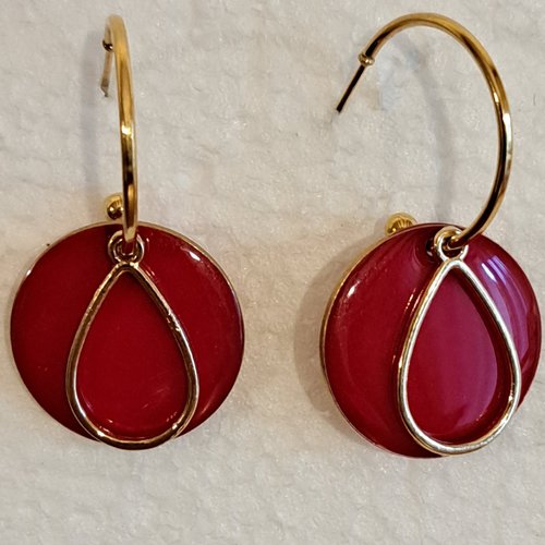 Boucles d'oreille géométrique disque et goutte en acier inoxydable