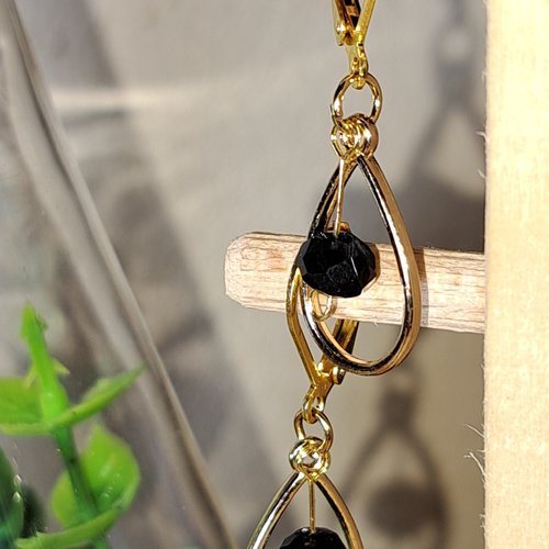 Boucles d'oreille géométrique goutte, perle noire, acier inoxydable
