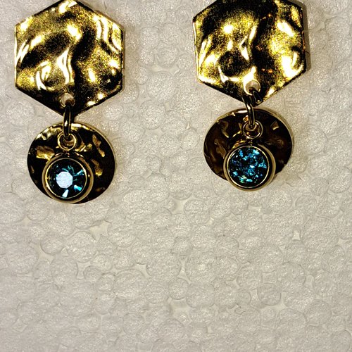 Boucles d'oreille géométrique,  hexagone, pierre bleue, en acier inoxydable