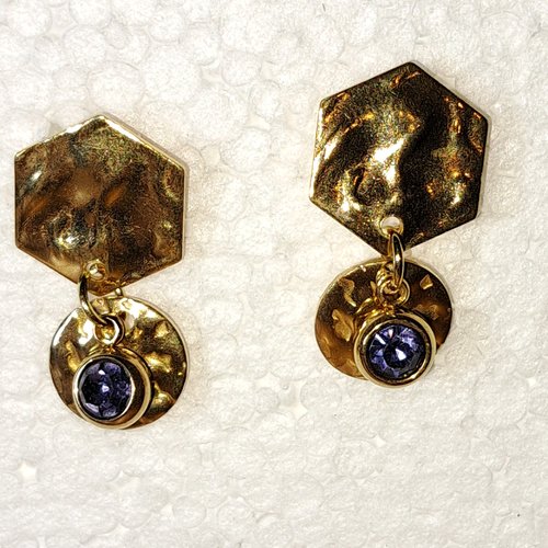 Boucles d'oreille géométrique,  hexagone, pierre parme, en acier inoxydable