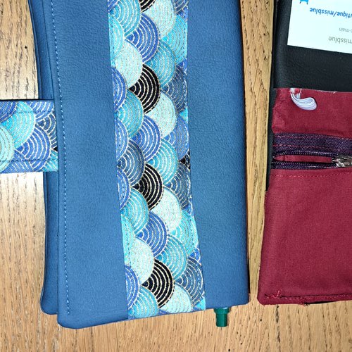 Porte chéquier porte monnaie  bleu 5 poches tissu japonais