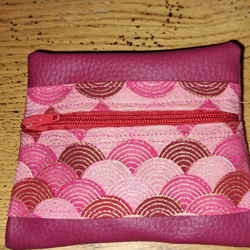 Porte monnaie en similicuir rose foncé et tissu rose violet or