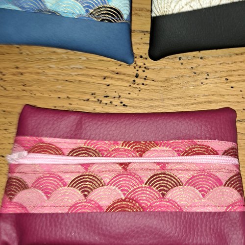 Étui lunettes en similicuir et tissus japonais rose fuchsia  or