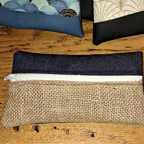 Étui lunettes en jean et toile de jute naturelle
