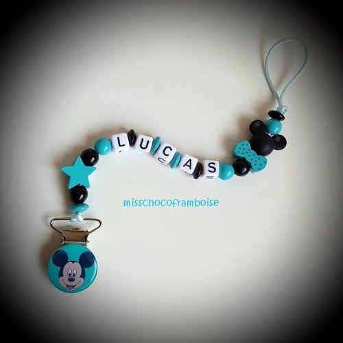 Clip attache tétine personnalisée perles en bois mickey