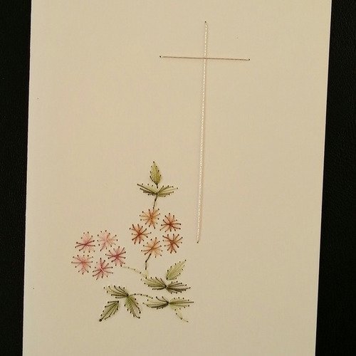 Carte brodée main pour communion ou condoléance