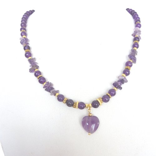 Collier  pierre gemme améthyste et son pendentif