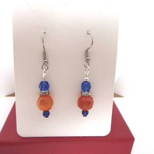Boucles d'oreille orange et bleu marine