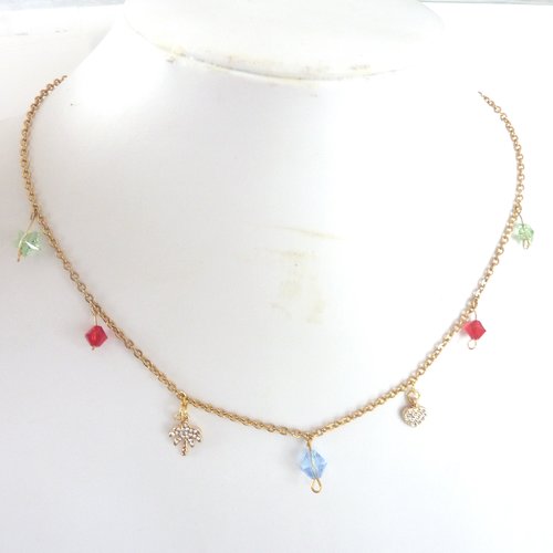 Collier ras de cou chaine inox dorée à l'or fin et breloques