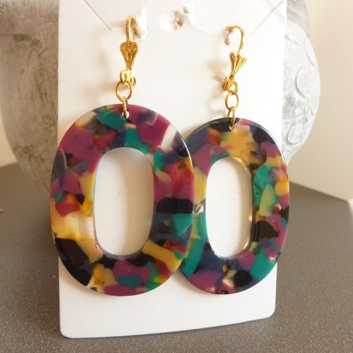 Boucles d'oreille ovales multicolores attaches dormeuses dorées