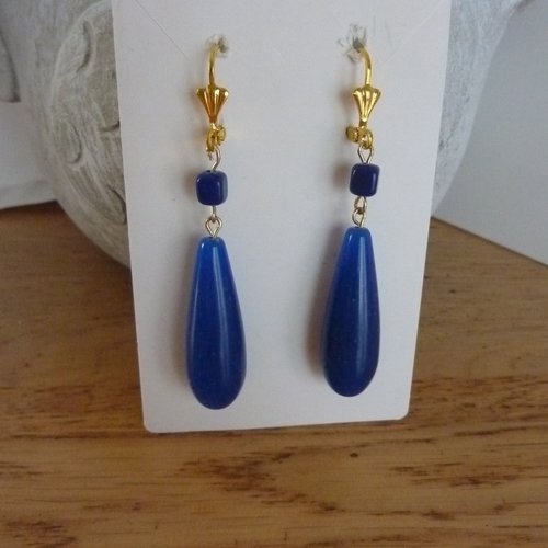 Boucles d'oreille bleu saphir et doré