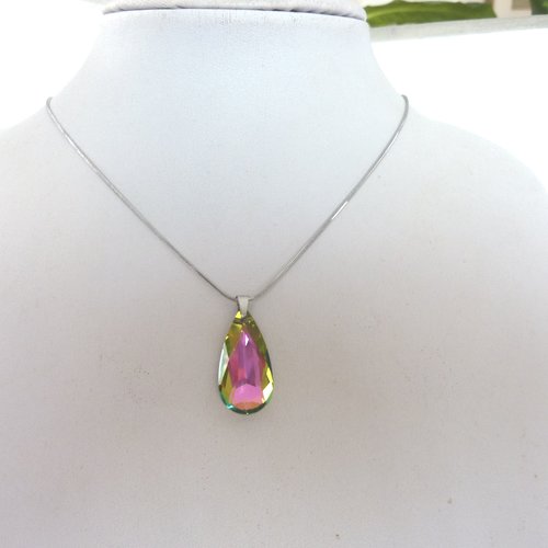 Collier pure cristal, chaine acier inox