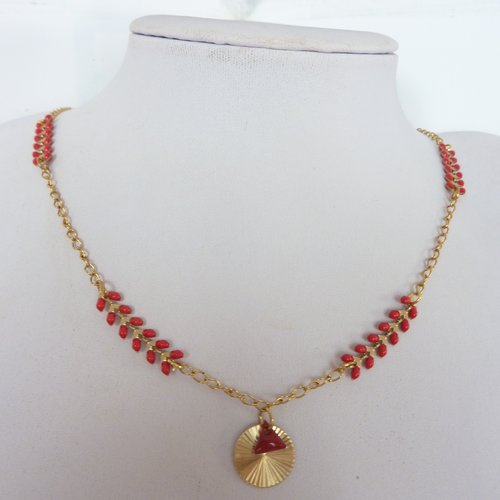 Collier chaine épi rouge et doré
