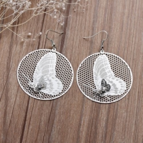 Boucles d'oreille métal argenté papillon