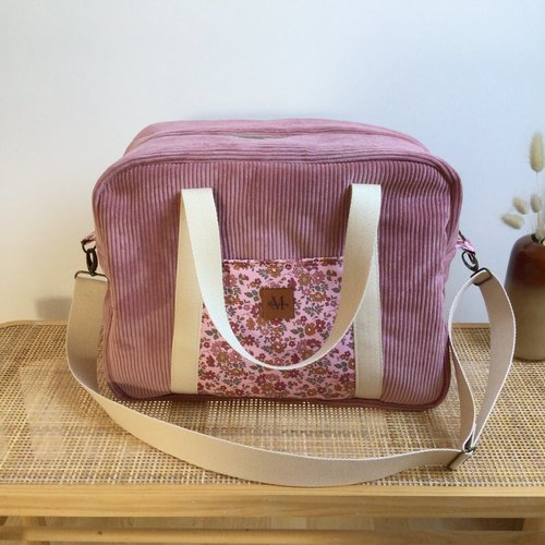 Sac à langer velours et liberty, sac de voyage