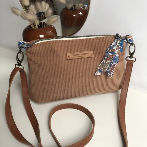 Sac à main velours et liberty, sac bandoulière
