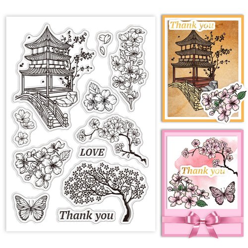 Tampons clear inspiration japonaise sakura fleurs de cerisier