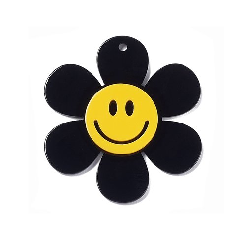 Breloque en résine fleur souriante 54 mm noire
