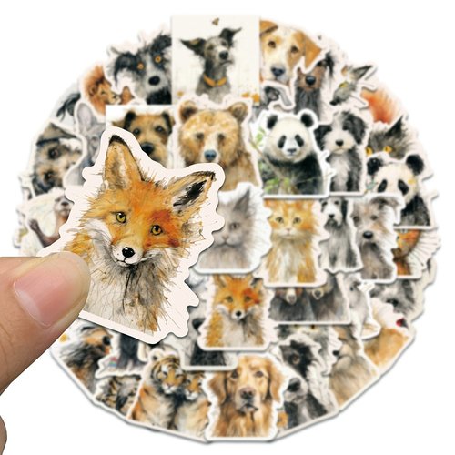 50 stickers animaux chiens pandas renard imperméables
