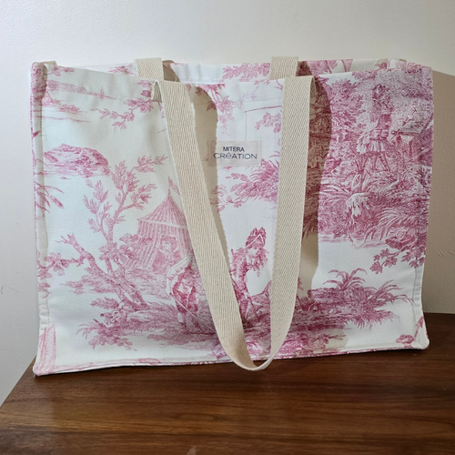 Sac cabas en toile de jouy rose