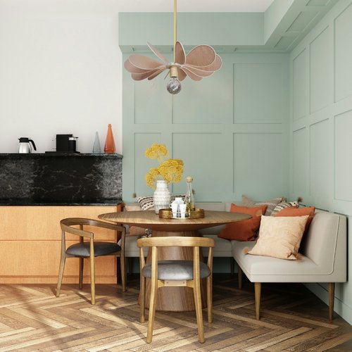 Suspension, hélice, 12 pales, rotin et lin nude