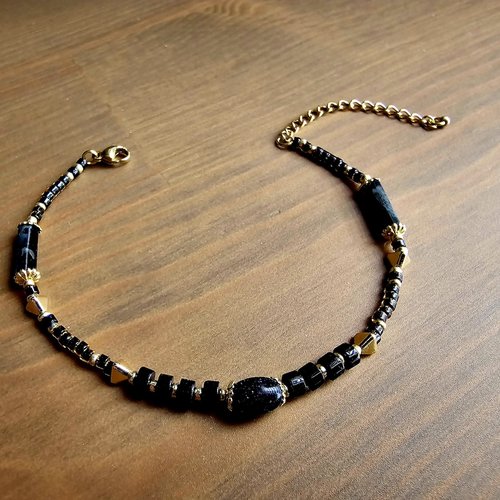 Choix bracelet romantique bohème chaine dorée inoxydable ajustable fait main perle ronde noire bleue verte blanche création unique