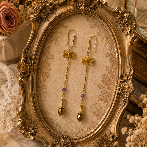 Boucle d'oreille pendante chic romantique bohème perle orange crochet breloque noeud tige chaine inoxydable dorée modèle création unique