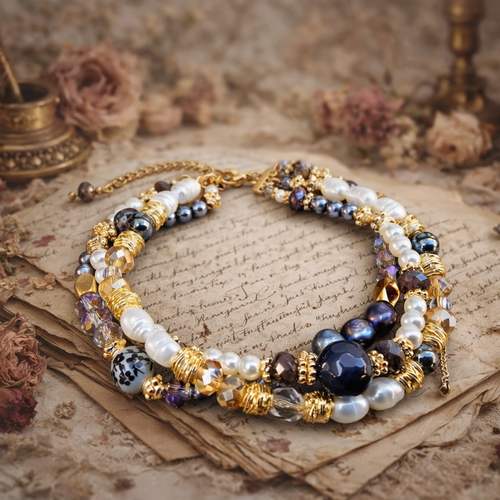 Bracelet ajustable trois rangées rangs perle différente forme et couleur véritable perle d'eau douce blanche et grise breloque inoxydable