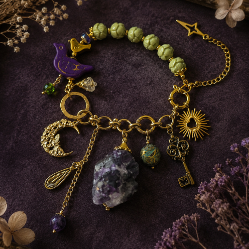 Bracelet femme ajustable printanier fleuri chaine dorée acier inoxydable romantique bohème oiseau violet petite fleur perle forme feuille