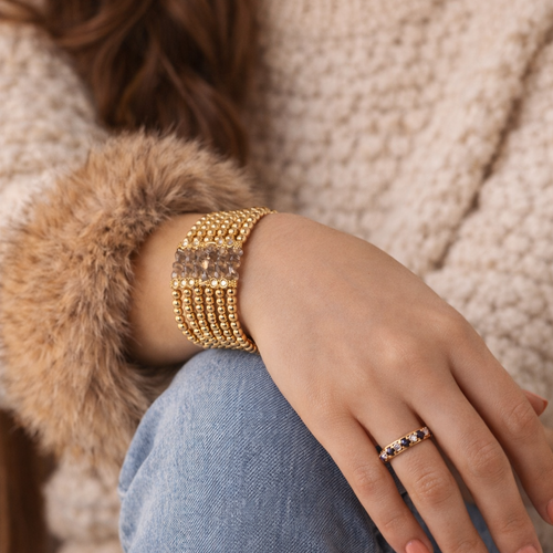 Bracelet manchette ajustable femme sept rangées rangs petite perle dorée acier inoxydable perle rocaille picasso breloque inoxydable