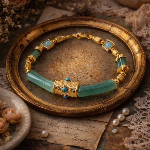 Bracelet femme romantique ajustable réglable perle centrale acier inoxydable perle verte tube tonneau verre breloque intercalaire carré