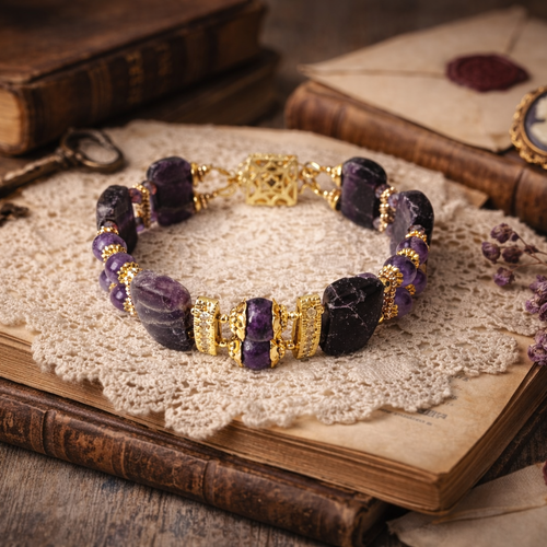 Bracelet femme non ajustable perle rectangulaire fluorite véritable pierre naturelle violette fermoir carré zircon breloque inoxydable