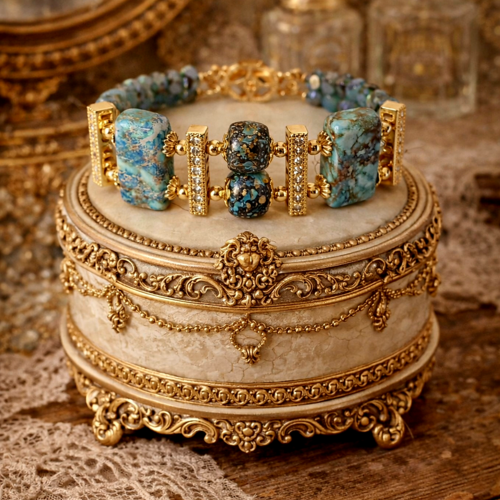 Bracelet manchette femme non ajustable perle bleue rectangulaire en pierre naturelle perle boho façonnée brillante breloque inoxydable