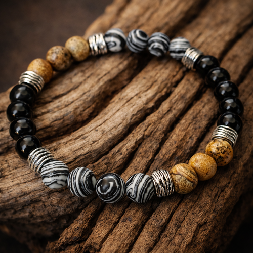 Bracelet homme élastique perle noire marron grise perle pierre naturelle dépolie grise et blanche jade marron séparateur cube carré