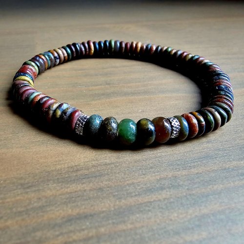 Bracelet mixte élastique ajustable homme femme perle ronde plate donut véritable pierre naturelle agate plusieurs couleurs unique