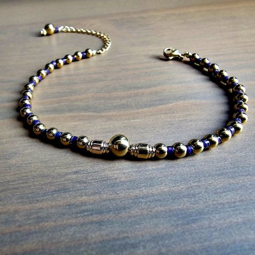 Bracelet fin mixte homme femme ajustable perle dorée de qualité acier inoxydable mini perle violette en verre intercalaire