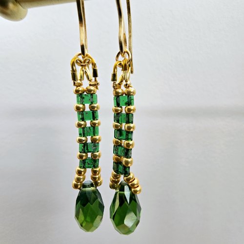 Choix boucle oreille romantique dorée pendante femme inoxydable perle miyuki tila verte bleue perle goutte façonnée irisée nuance