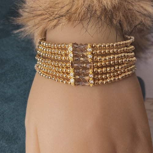 Bracelet manchette ajustable femme sept rangées rangs petite perle dorée acier inoxydable perle rocaille picasso breloque inoxydable