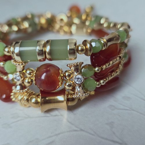 Bracelet ajustable femme perle pierre naturelle orange agate lot trois choix bracelet vert petite perle verte façonnée facette brillante