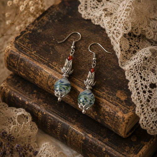 Boucle d'oreille femme pendante chic intemporelle romantique printanière bohème perle verre florale breloque forme fleur perle orange