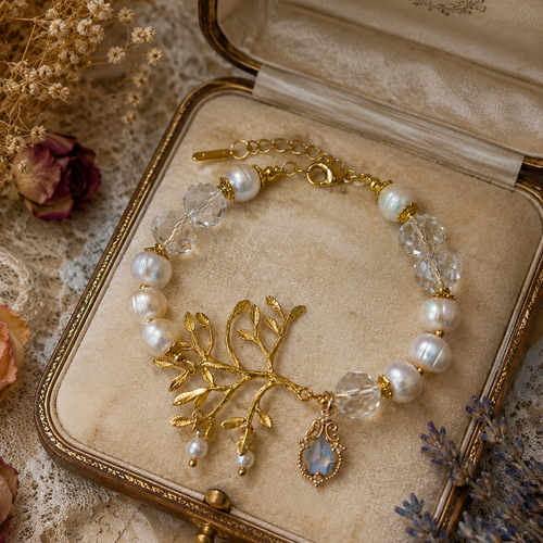 Bracelet femme ajustable intemporel romantique bohème vintage chic véritable perle culture eau douce blanche perle blanche feuille dorée