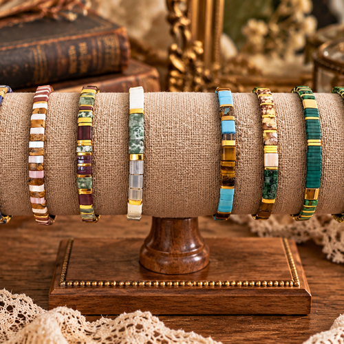Bracelet ajustable miyuki tila véritable perle pierre naturelle agate mousse lapis lazuli jade paysage malachite oeil de tigre